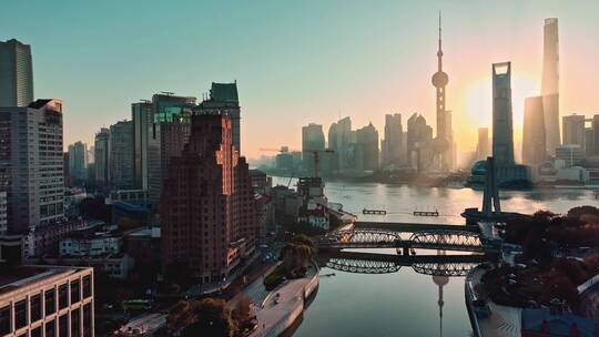 上海苏州河清晨视频素材模板下载