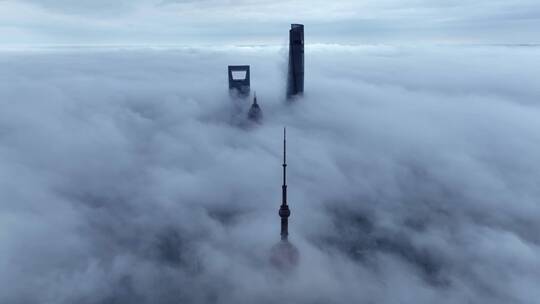 上海陆家嘴平流雾航拍