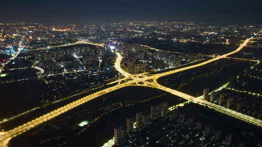 城市交通枢纽立交桥夜景航拍延时