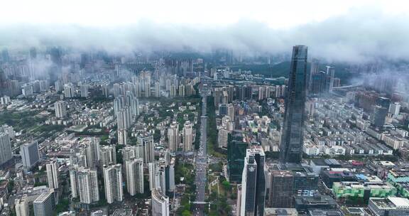 5K航拍雨后深圳高楼林立繁华都市全景