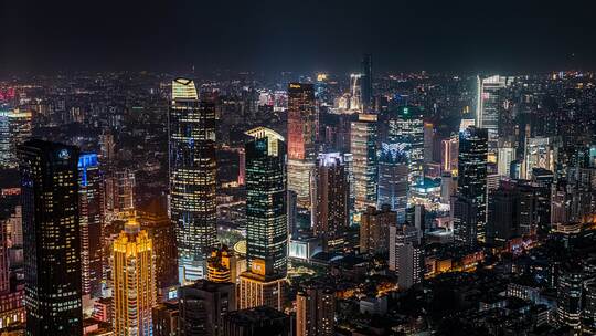 航拍上海静安楼群夜景8K