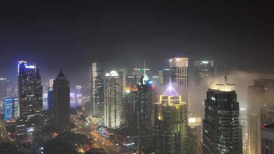 上海陆家嘴夜景航拍环球金融中心高楼大厦视频素材模板下载