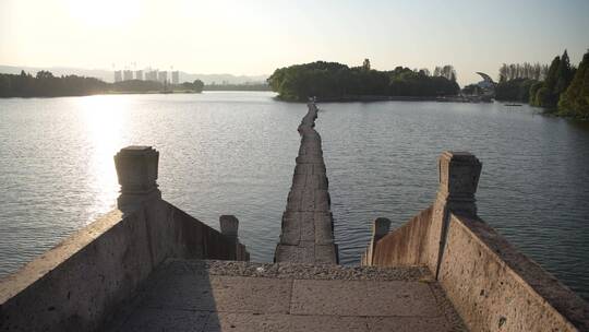 浙江嘉兴柯岩风景区古纤道风景视频