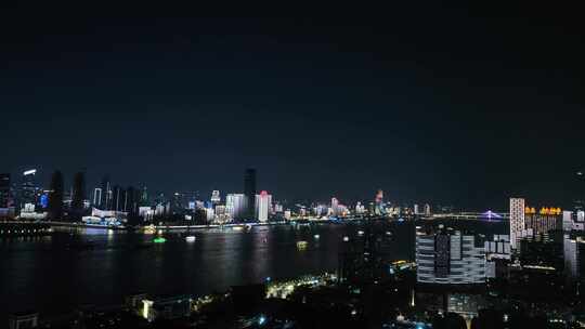 武汉夜景航拍长江两岸夜景城市夜晚建筑风光视频素材模板下载