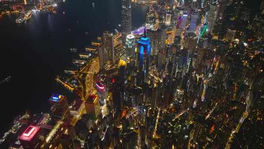 俯瞰上升香港CBD夜景航拍视频4K30P