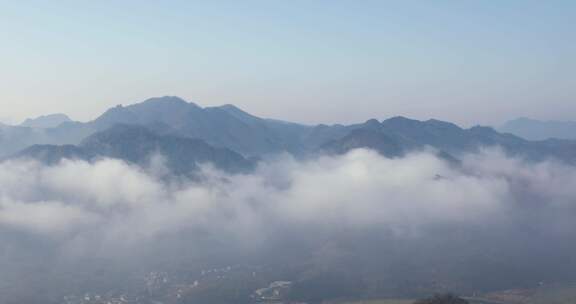 杭州富阳洞桥群山山峦晨曦云海云雾空镜