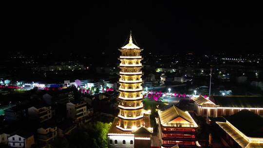 江西抚州文昌里古塔夜景航拍