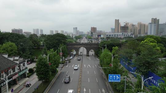 湖北荆州古城古城门航拍