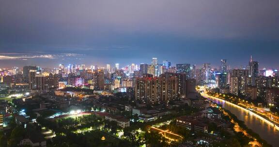 夜晚成都航拍延时风景