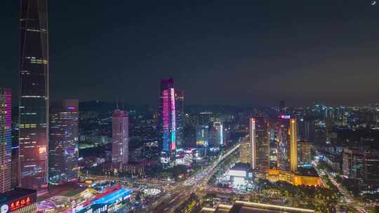 航拍东莞国贸中心鸿福路夜景延时