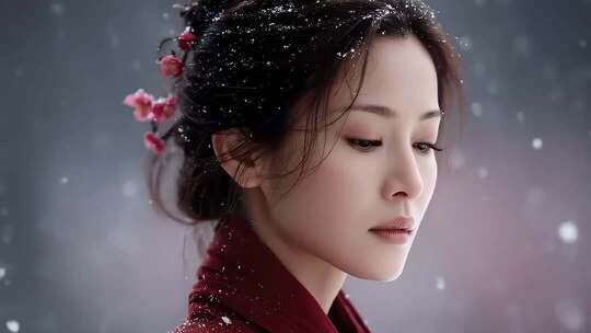 唐朝女子雪中唯美侧颜特写