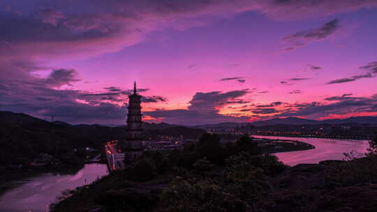 丽水夏河塔晚霞