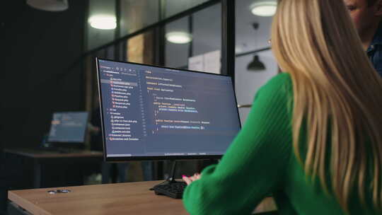 办公室中的大数据分析女性与项目经理一起从事计算机咨询工作