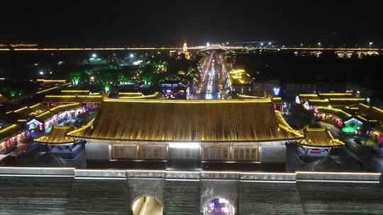 航拍河北石家庄正定古城夜景