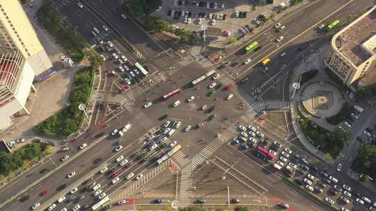 车流十字路口航拍北京门头沟车流空中延时