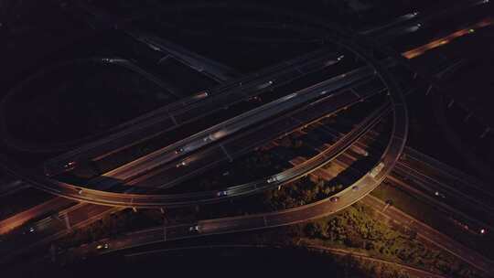 航拍上海绕城高速高架立交桥行驶的车流