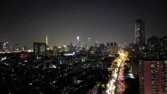 航拍广州城市夜景灯光