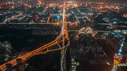 郑州中州大道 陇海快速路夜景车流延时航拍