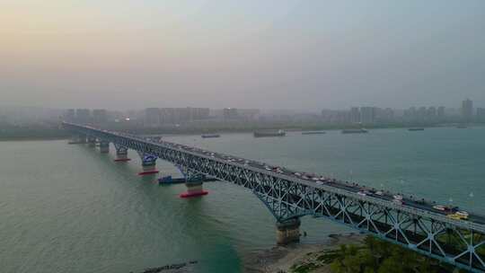 南京市鼓楼区南京长江大桥夜晚夜景风景航拍
