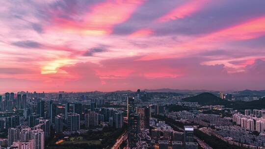 4k延时深圳南山日落火烧云美景