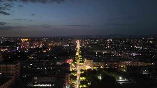 甘肃张掖城市大景夜景灯光交通航拍