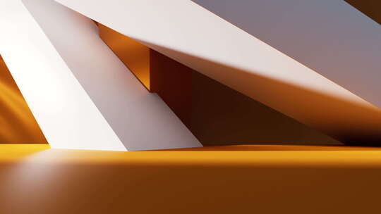 创意橙色几何体建筑空间三维渲染
