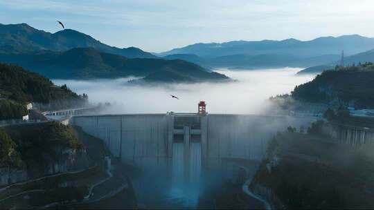 震撼水电大坝云海磅礴工程风光视频