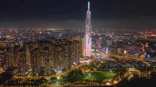 城市航拍越南胡志明市夜景灯光摩天大楼汽车