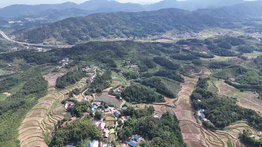 丘陵山川稻田梯田风光航拍