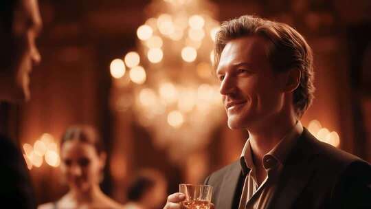 商业精英社交晚宴举杯洽谈合作