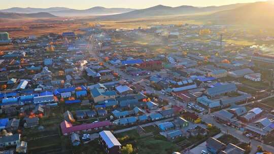 内蒙古恩和俄罗斯族民族乡秋天清晨航拍