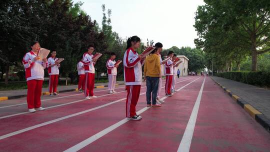 中学生高中生晨光下读书4视频素材模板下载