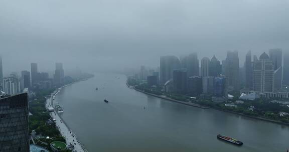 上海北外滩阴天城市航拍素材