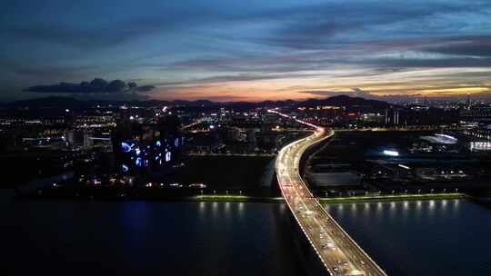 广东深中通道，中山大桥日落夜景