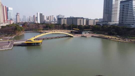 江苏苏州昆山花桥镇 中央公园 商业中心航拍视频素材模板下载