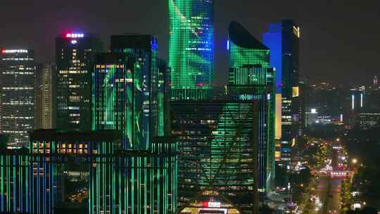 杭州钱江新城灯光秀夜晚夜景航拍高楼大厦摩视频素材模板下载