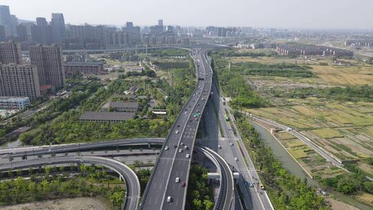 杭州 萧山区 航拍 公路 世纪大道视频素材模板下载