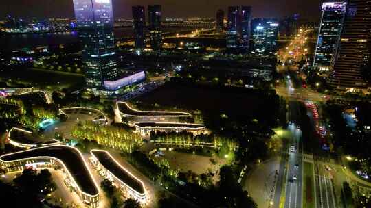 杭州萧山区钱江世纪城夜景风景视频素材