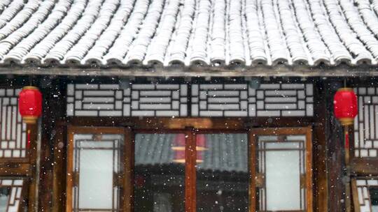 雪中古建筑中国风灯笼