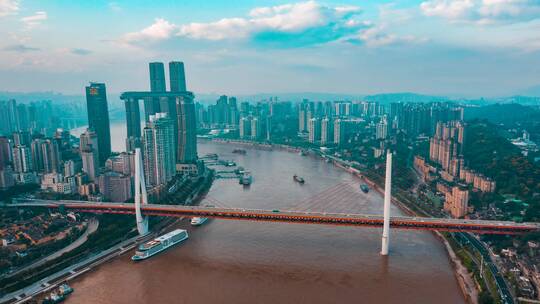 重庆_东水门大桥_日景_环绕航拍延时