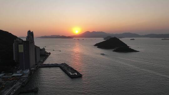 航拍香港日落海面