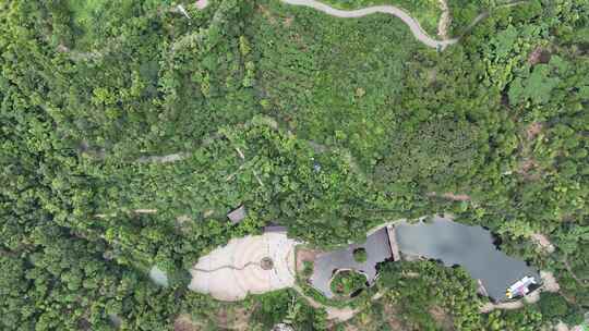 俯拍大山山谷绿色植物森林