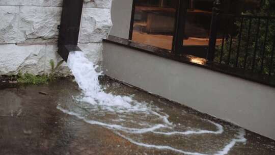 从排水管流出的雨水