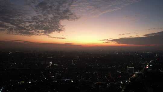 城市夕阳晚霞日落火烧元航拍东莞大景