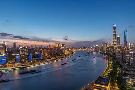 上海 黄浦江 夜景 日落 城市 外滩