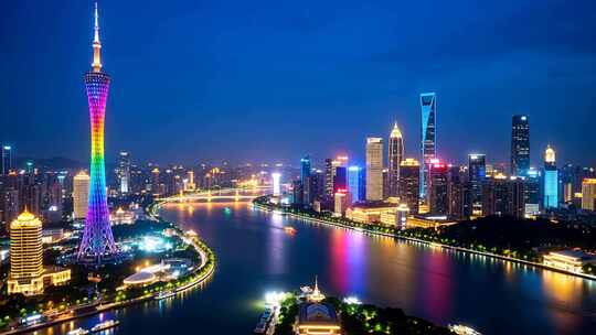广州塔珠江新城夜景俯瞰