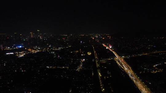 航拍南京拥堵交通夜景