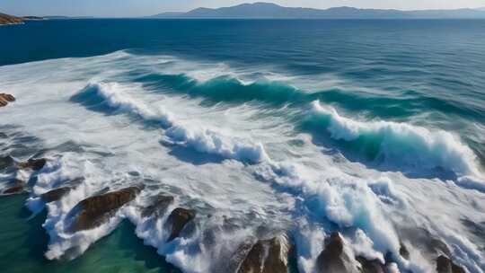 海浪拍打岸边礁石景观