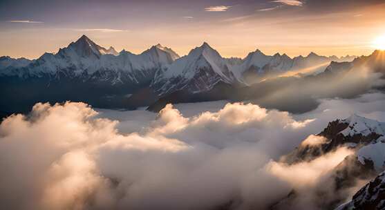 雪山云雾阳光山峰云海日出自然生态环境风景