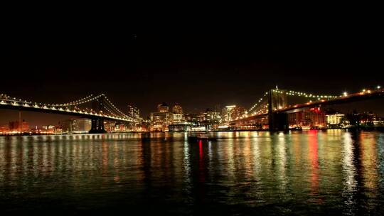 布鲁克林大桥和曼哈顿大桥的灯光视频素材模板下载